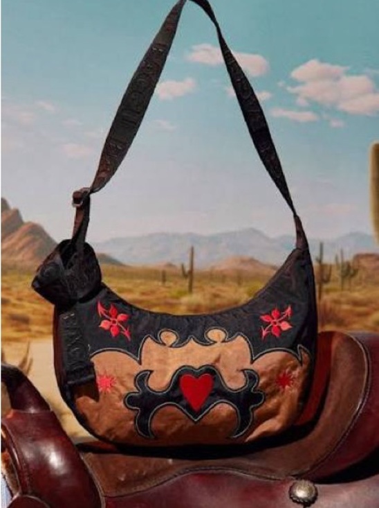 BAGGU Handbags - BAGGU Western crescent Brown and Black Shoulder Bag with Red Heart Motif